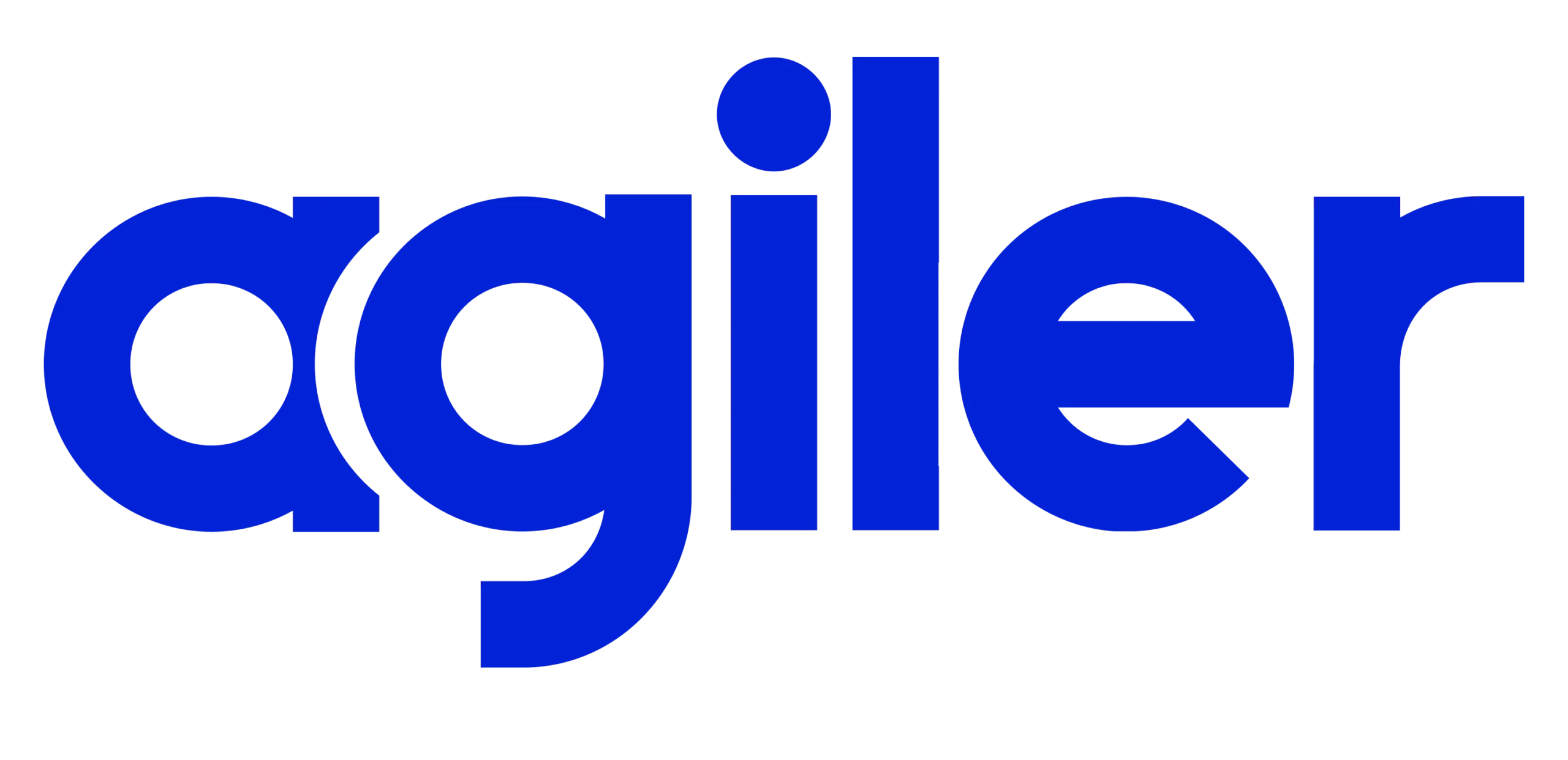 Niebieskie logo Agiler na przezroczystym tle podkreśla tożsamość marki.